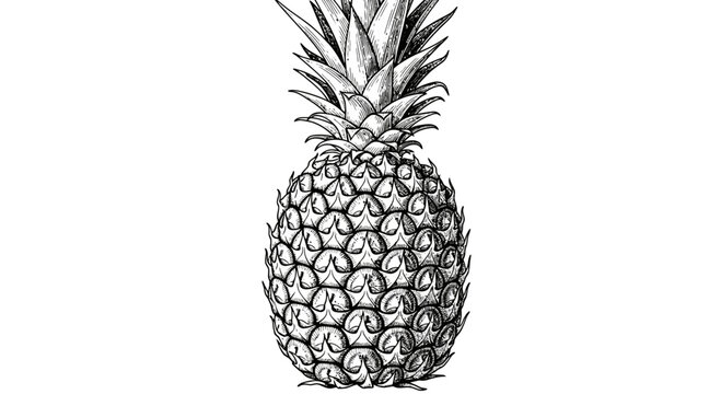 Hand-drawn pineapple illustration, tropical fruit sketch, exotic food drawing