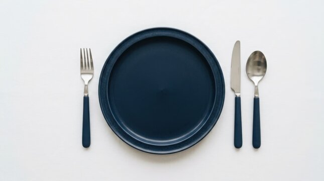 Table Setting with Blue Plate and Utensils
