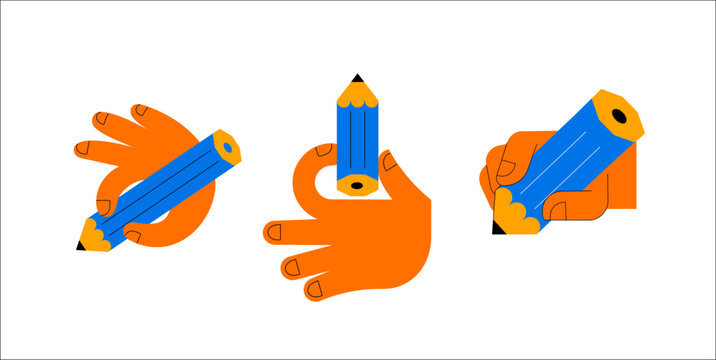 Hand and pencil doodle icon set for back to school, education, learning and creative writing designs. Playful hand-drawn vector illustration.