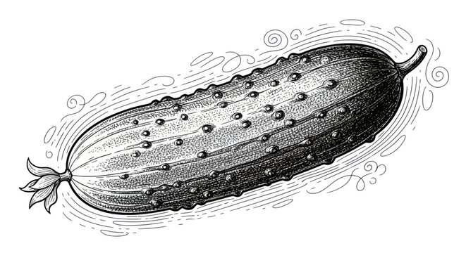 Detailed vintage engraved cucumber with textured skin and flower