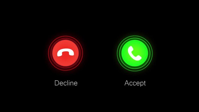 Incoming call ring icon animation call accept or decline text on Black background. Animation of smart phone incoming call with call ring icon animation.Abstract Incoming call ring icon on chroma key