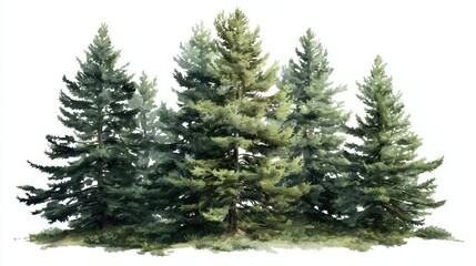 Obraz premium Lush Evergreen Trees in Watercolor Style, Perfect for Nature Themes, Backgrounds, and Illustrations, Showcasing the Beauty of Pine Forests and Natural Landscapes