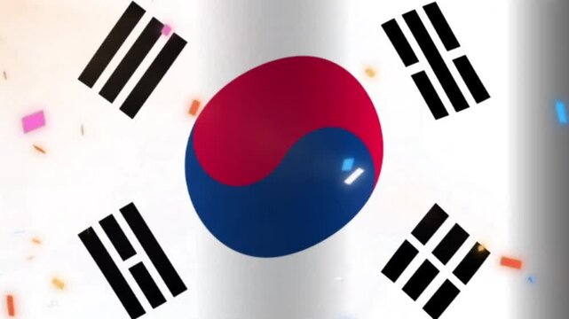 South Korean Flag Waving with Confetti Celebration.