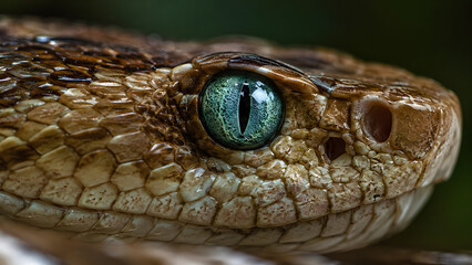 Fototapeta premium Extreme macro of a green snake eye and textured scales