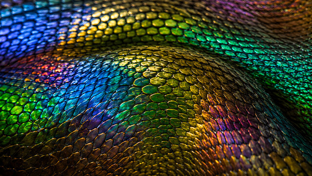 Iridescent shimmering snake skin scales in macro detail
