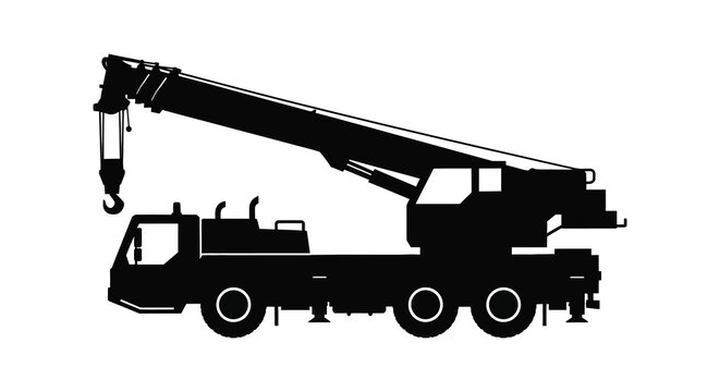 Mobile crane side view black silhouette high quality