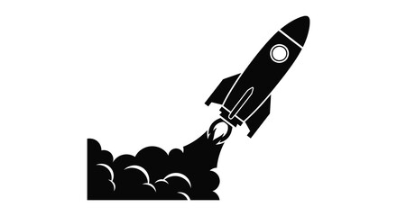Rocket ship launching with exhaust flames black silhouette © bridal creation