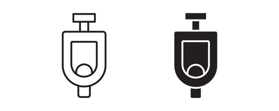 Urinal Icon Set in Outline and Solid Style, Vector Illustration