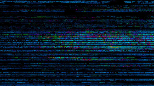 Abstract Digital Data Stream Background with Vibrant Glitch Effect and Colorful Binary Code Elements