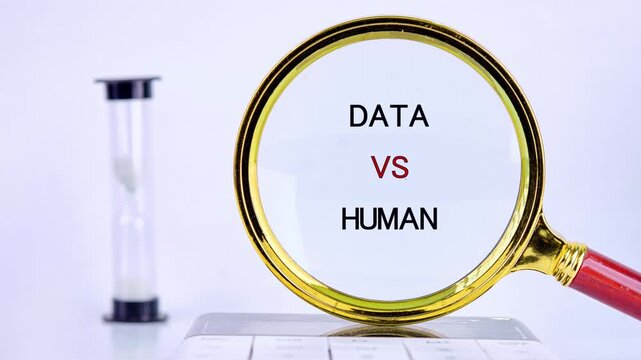 A clear comparison shows how data versus human perception can be different. The magnifying glass highlights the text that represents both concepts