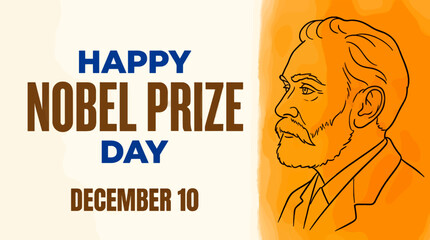 Minimalist Line Art Illustration of Alfred Nobel for Nobel Prize Day on December 10, with Text and Copy Space, Vector Graphic © Ari