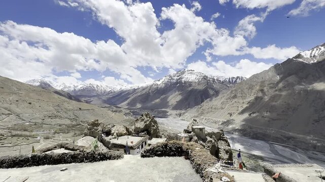 Picturesque view of the Key Gompa Monastery (4166 m) at sunrise. Spiti valley, Himachal Pradesh, India.