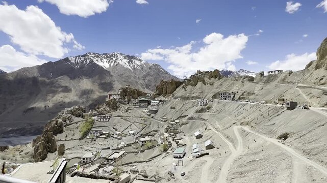 Picturesque view of the Key Gompa Monastery (4166 m) at sunrise. Spiti valley, Himachal Pradesh, India.