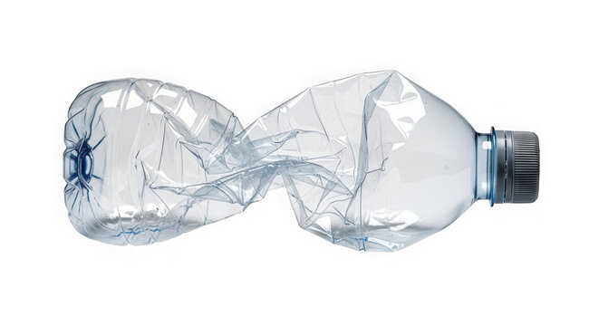 Crushed empty plastic water bottle isolated on transparent background