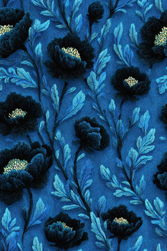 Blue and White Floral Pattern with Orange Centers