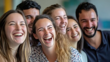Fototapeta premium Joyful camaraderie group of friends sharing a genuine moment of laughter and pure happiness