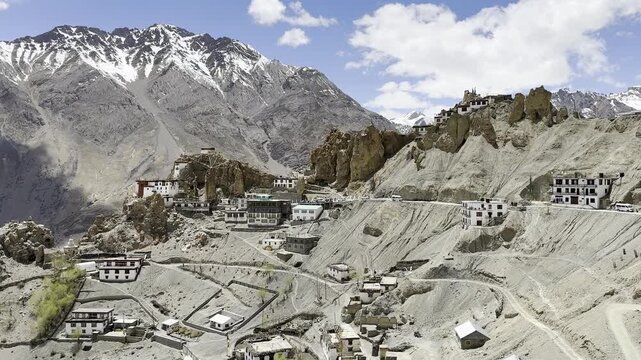 Dhankar village in Spiti valley, Picturesque view of the Key Gompa Monastery (4166 m) at sunrise, Himachal Pradesh, India