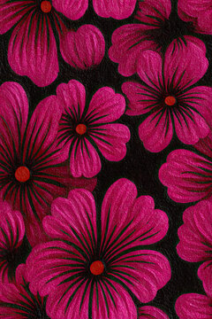Magenta Floral Pattern on Black Background