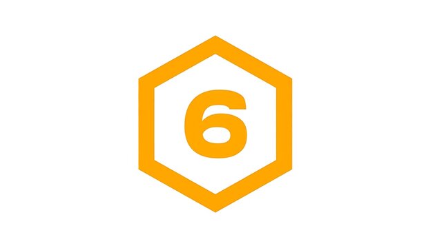 Number Six in Orange Hexagon Shape.