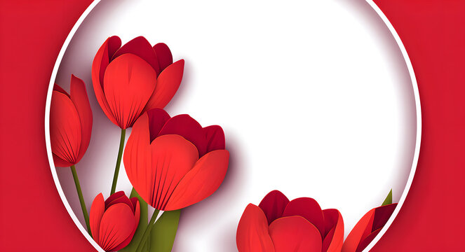 Red tulip flower cutout for spring greeting card covers, Valentine's artwork, Mother's Day invitation layouts, and wedding floral compositions with bright petals for romantic seasonal projects.