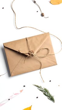 Brown paper gift envelope with twine.