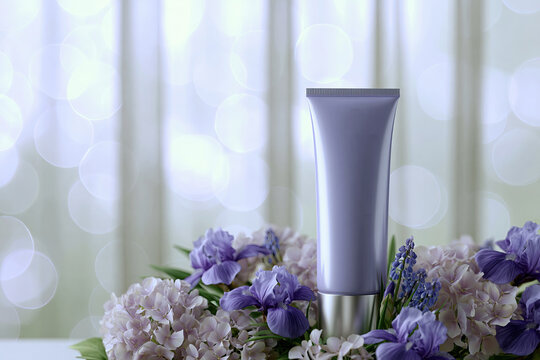Lavender Cosmetic Tube with Purple and White Flowers