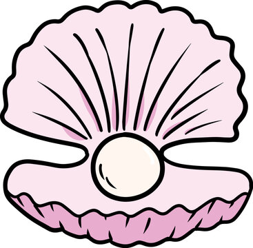 Pink Shell Oyster Pearl Vector Hand Drawn Illustration