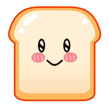 Cute sliced bread character with a happy smiling face on a transparent background