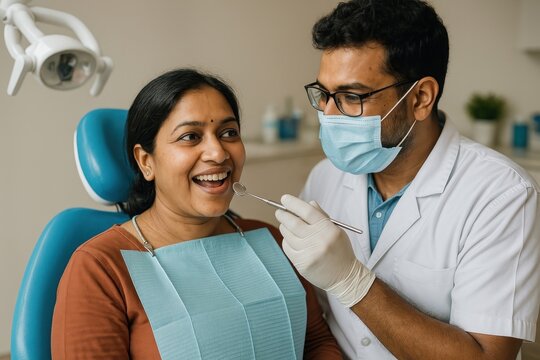 Dental checkup with dentist smiling