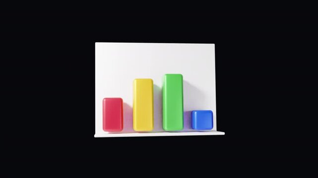 3d render Bar Chart Icon Set Rising, Falling and Fluctuating Bars isolated animation with green screen