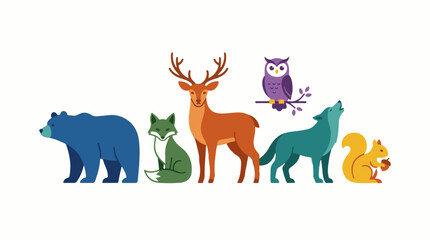 Obraz premium A colorful illustration of seven animals in a row