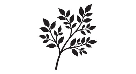 Fototapeta premium Black silhouette of a leafy branch against a white background