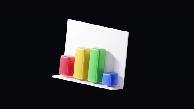 3d render Bar Chart isometric Icon Set Rising, Falling and Fluctuating Bars isolated animation with green screen