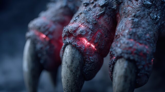 Glowing Claws with Fiery Embers and Ashy Texture in Dark Background