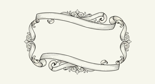Ornate Vignette Frame with Banner Element - Hand Drawn Style