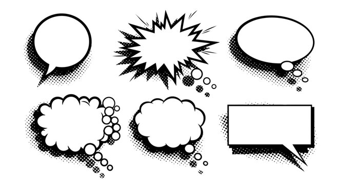 Comic Speech Bubbles, Talking Icons, Dialogue Boxes, Sound Effects, Retro Design