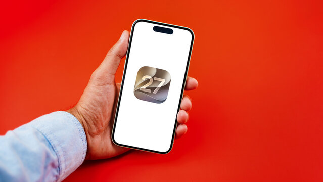 iOS 27 displayed on a mobile phone screen: Delhi, India - June 01 2025