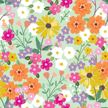 Colorful blooming flower in the garden seamless pattern