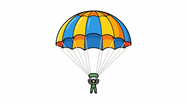 A colorful parachute with a person in green