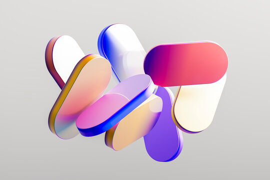 Colorful 3D capsule cluster floating on a neutral background
