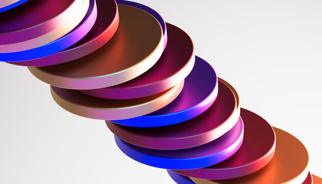Stacked 3D gradient disc creating a flowing abstract chain