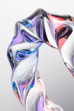 Liquid 3D chrome fabric twisting through reflective color