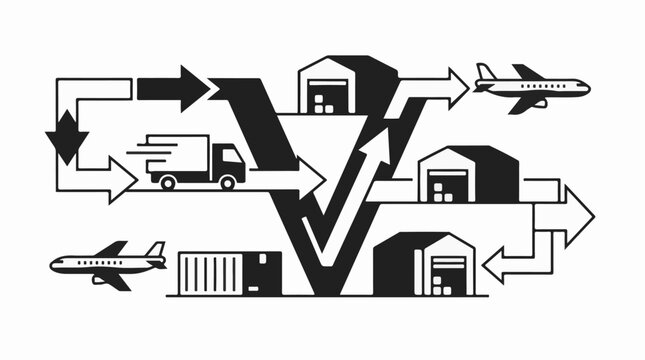 A logistics diagram showing transportation and delivery process