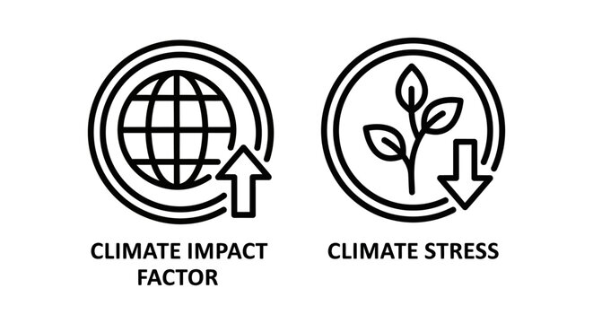 Global climate impact and environmental stress icons with environment pollution sustainability minimalist illustration ecosystem reduction protection conservation