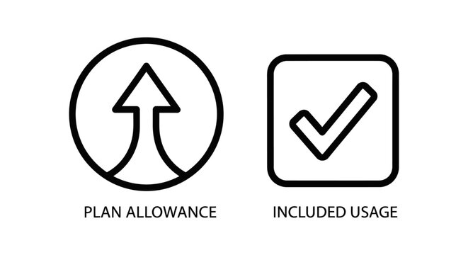 Plan allowance and included usage outline icons set with allowance included subscription business membership selection verified capacity increase management illustration software