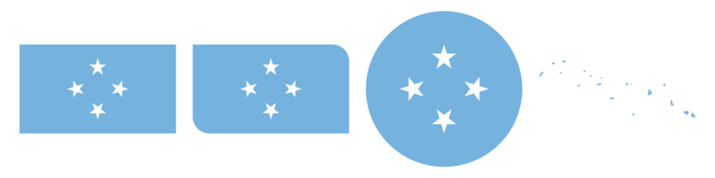 micronesia circular flag, micronesia rectangular flag, micronesia map flag flat icon