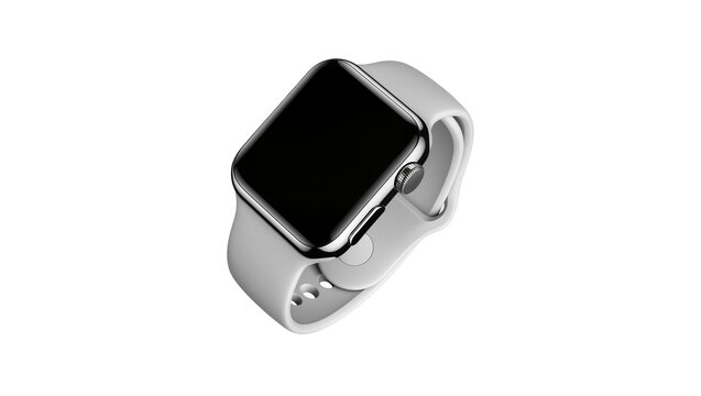 Modern smartwatch with silver casing and light gray band