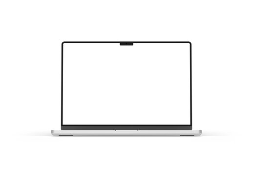 Modern laptop with blank screen isolated on clean white background, front view, 3D rendering