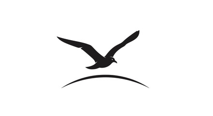 Fototapeta premium Silhouette of seagull flying over curved line, minimalistic logo