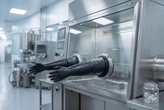 High security biological containment chamber isolator box installed within sterile research institute